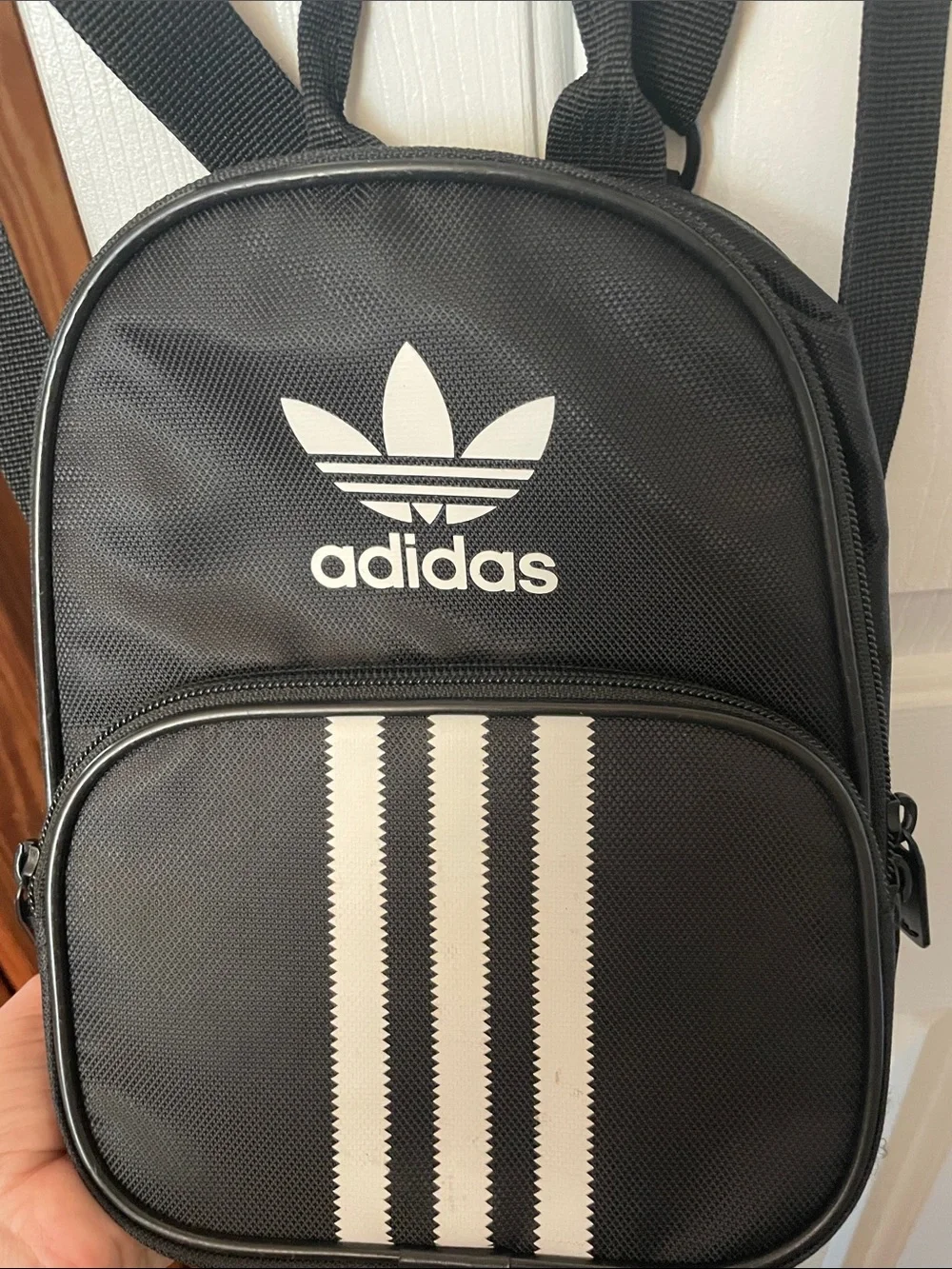 adidas Black Mini Backpack with White Logo and Stripes - Picture 5 of 6